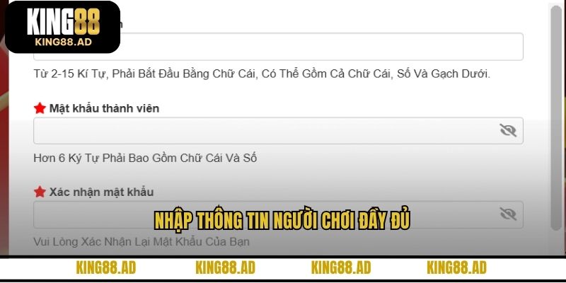 Nhập thông tin người chơi đầy đủ Nhập thông tin người chơi đầy đủ